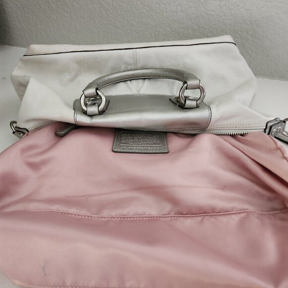 Coach Ashley White & Silver Leather Convertible Shoulder Bag Purse - Picture 14 of 17